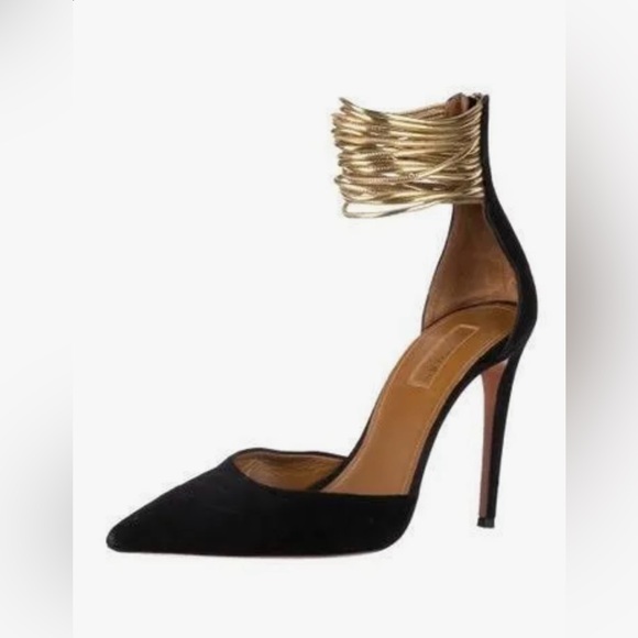 Aquazzura Suede Colorblock Pattern D’Orsay Pumps, Size US11, IT 41. Black & gold - Picture 4 of 10